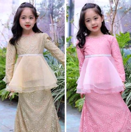 baju peplum lace organza untuk budak